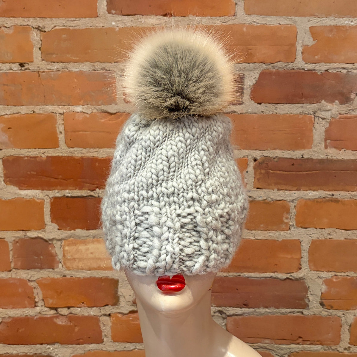 Grey Beige Gold Faux Fur Pom, 5 Inch