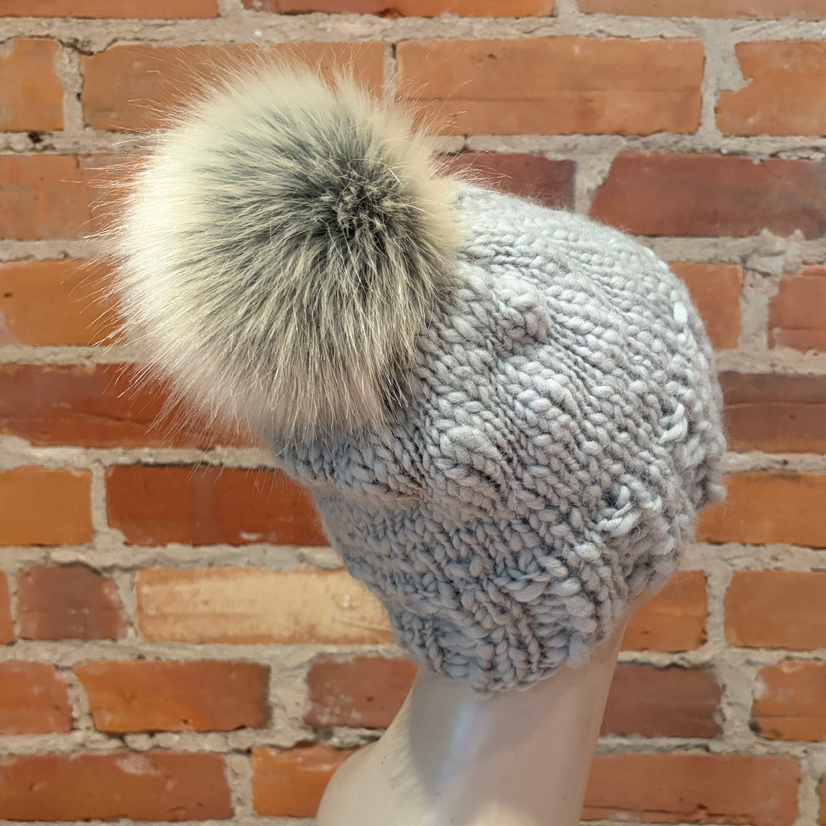 Grey Beige Gold Faux Fur Pom, 5 Inch