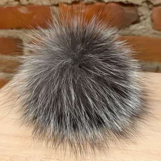 Silver Fox Fur Pom, 6 Inch