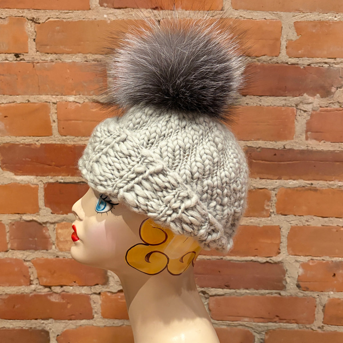 Silver Fox Fur Pom, 6 Inch