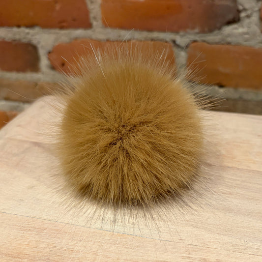 Gold Faux Mink Fur Pom, 3.5 Inch