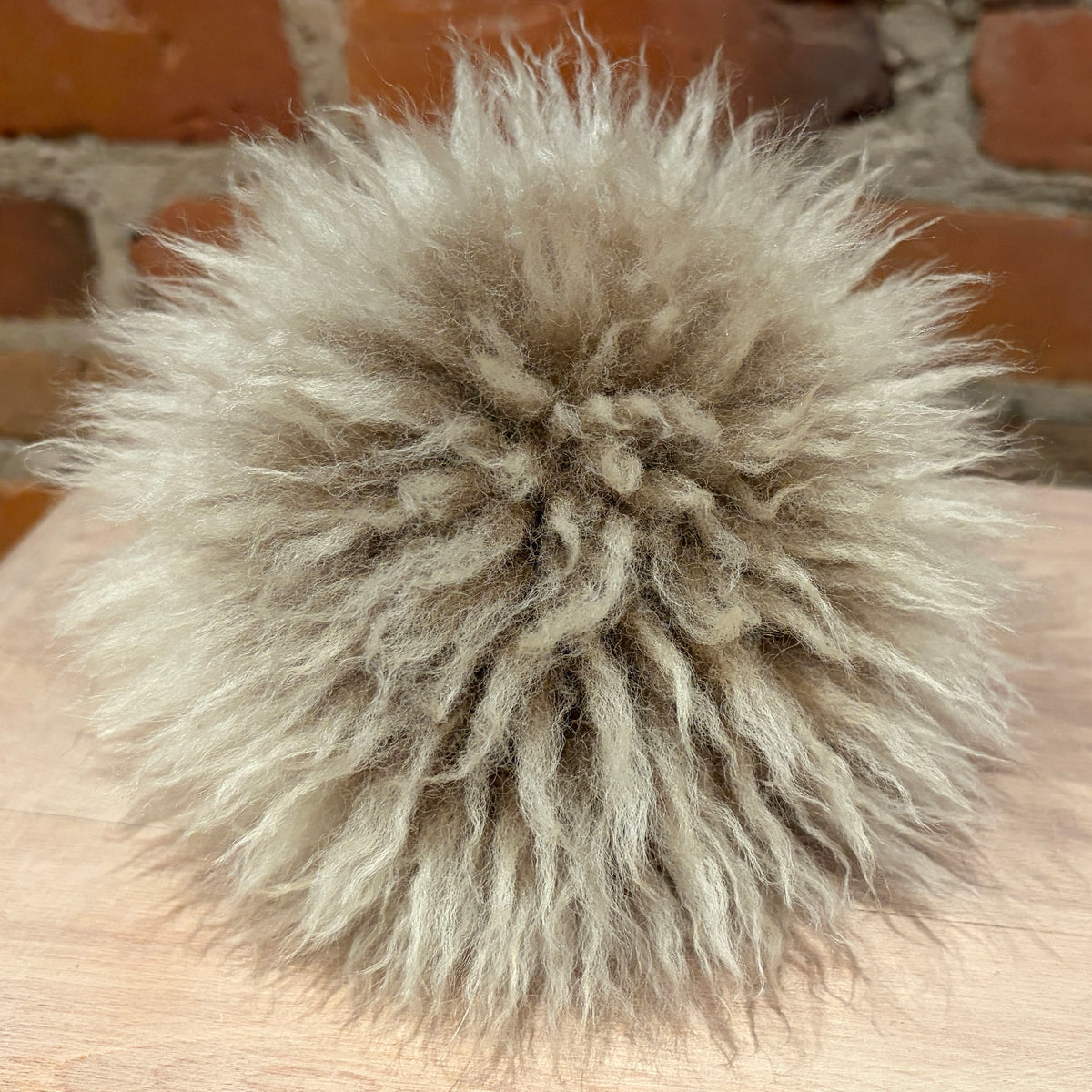 Beige Curly Lamb Fur Pom, 7 Inch