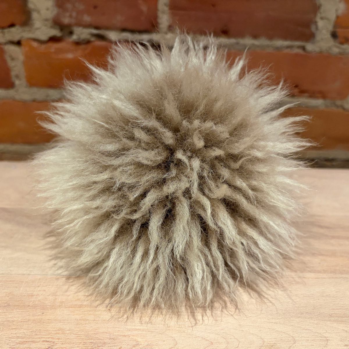 Beige Curly Lamb Fur Pom, 7 Inch