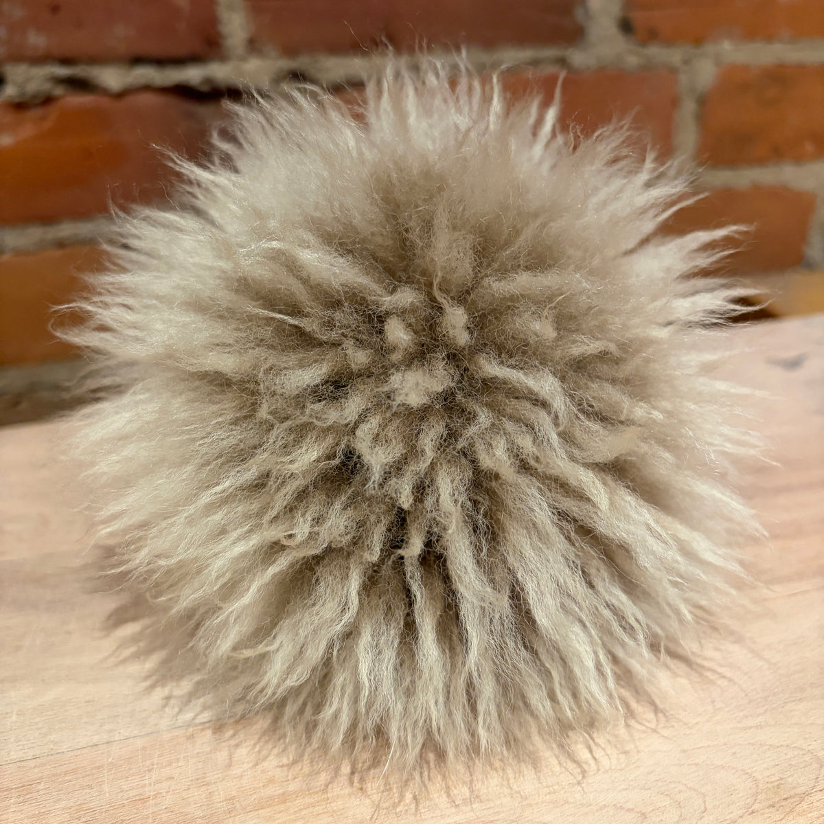 Beige Curly Lamb Fur Pom, 7 Inch