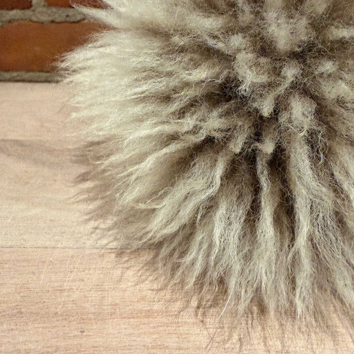Beige Curly Lamb Fur Pom, 7 Inch