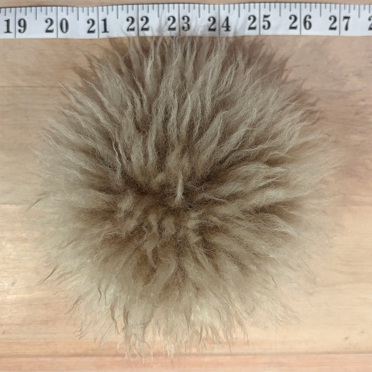Beige Curly Lamb Fur Pom, 7 Inch