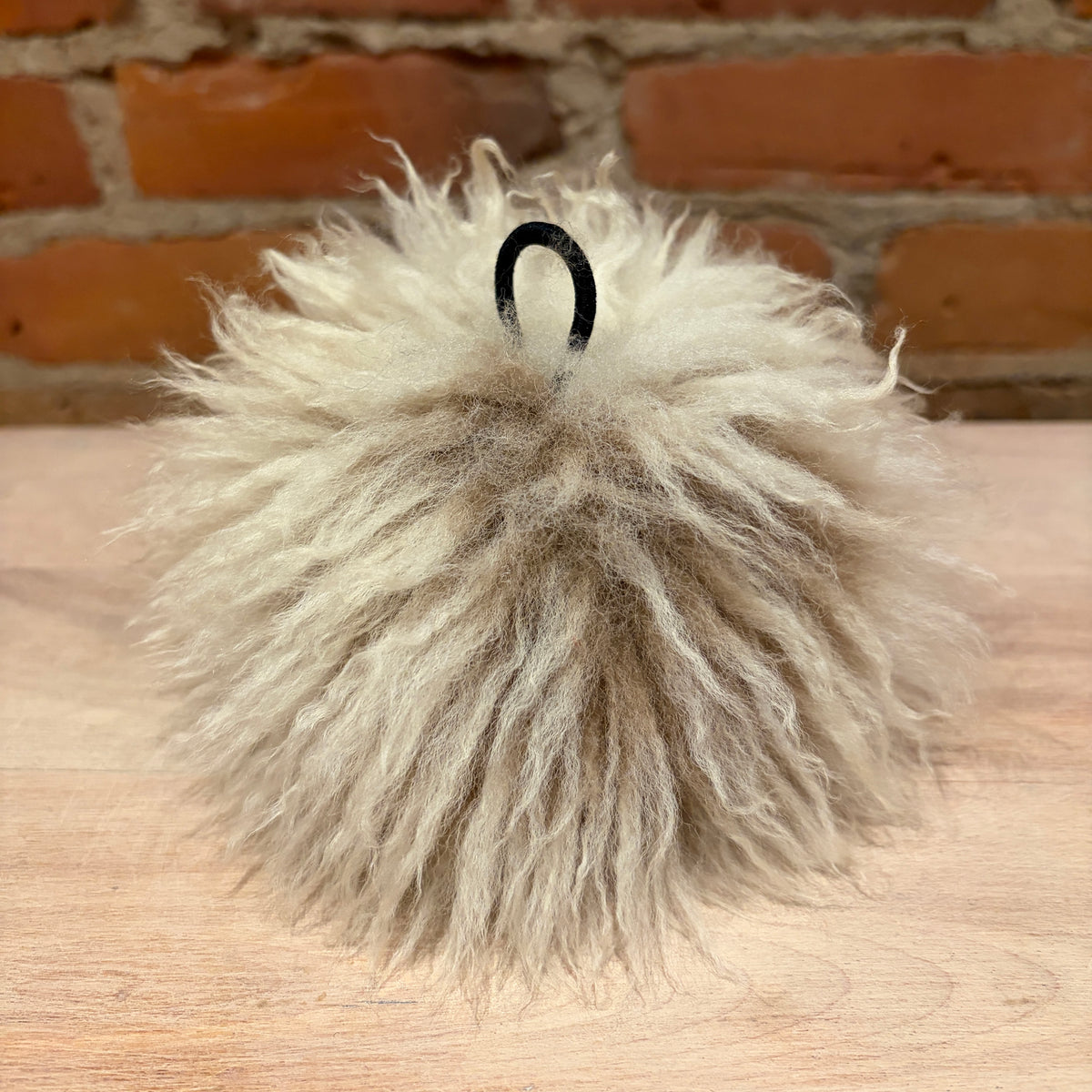 Beige Curly Lamb Fur Pom, 7 Inch
