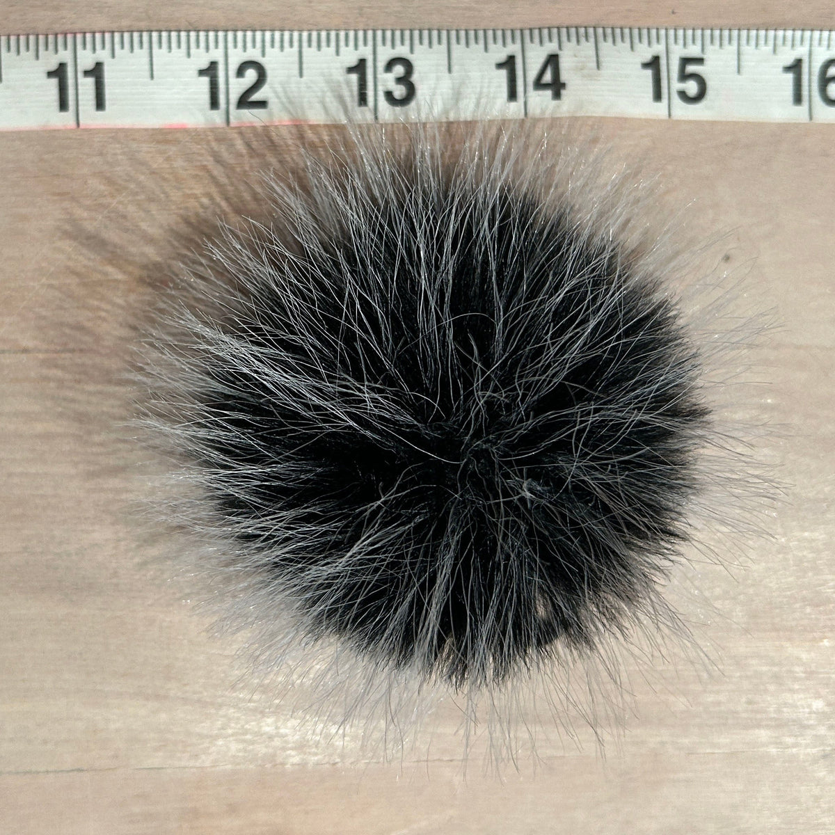 Frosted Black White Faux Fur Pom, 2.5 Inch