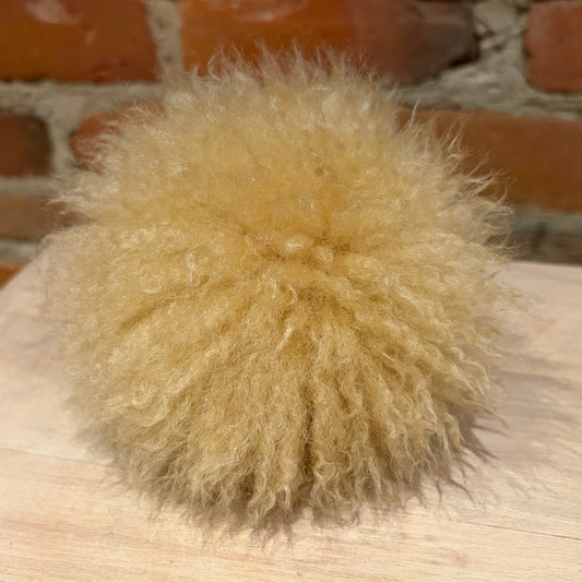 Wheat Gold Lamb Fur Curly Pom, 5.5 Inch