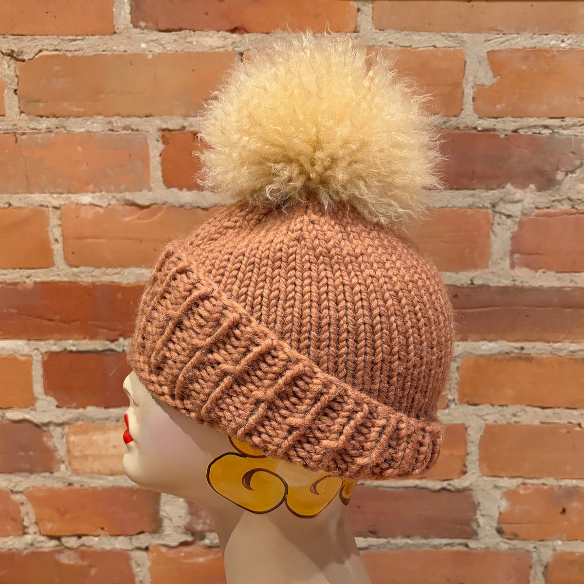 Wheat Gold Lamb Fur Curly Pom, 5.5 Inch