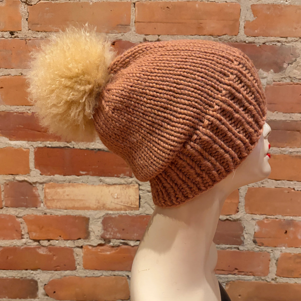 Wheat Gold Lamb Fur Curly Pom, 5.5 Inch