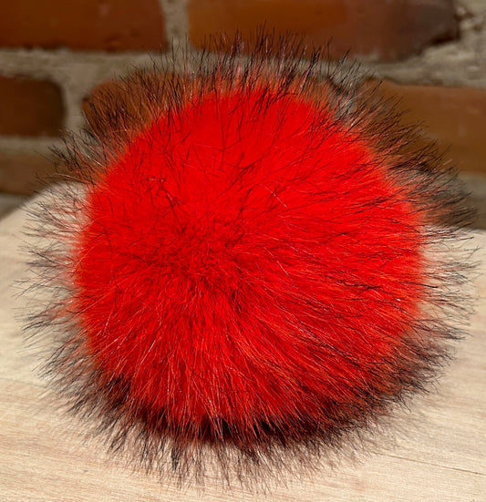 Orange Red Faux Fur Pom, 5 Inch
