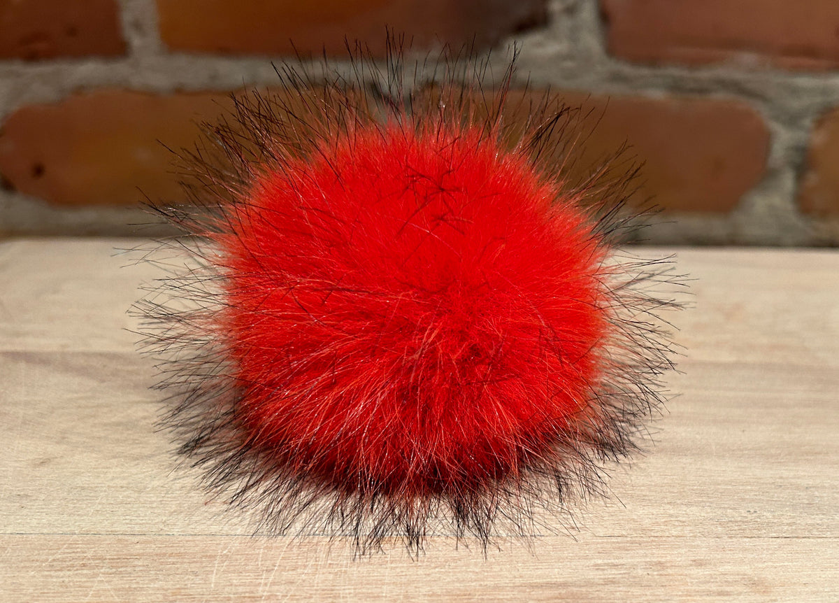 Orange Red Fur Hat Pom, 3 inch