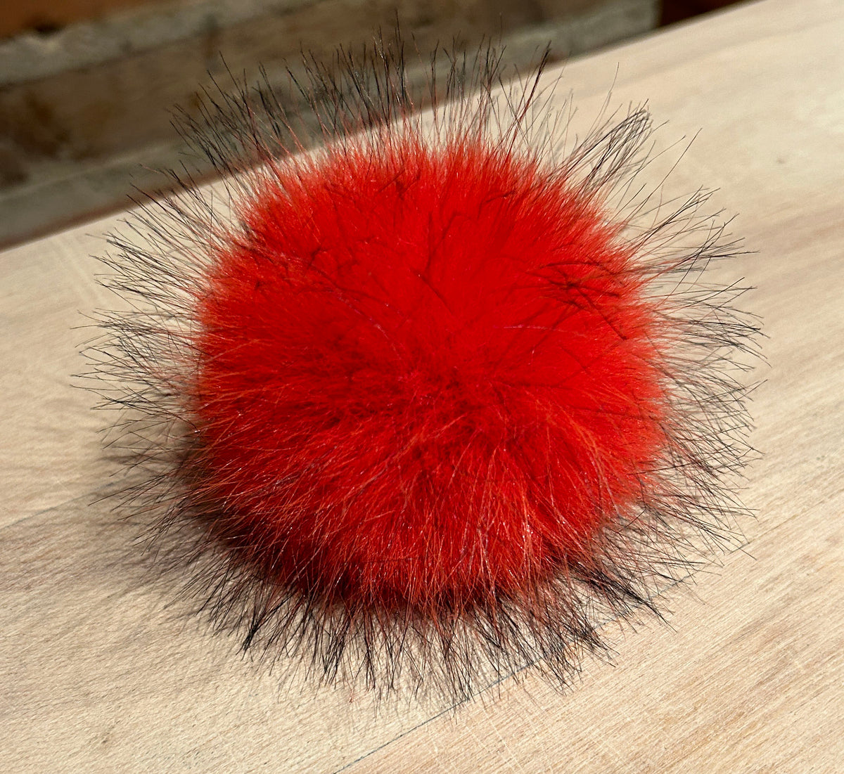 Orange Red Fur Hat Pom, 3 inch