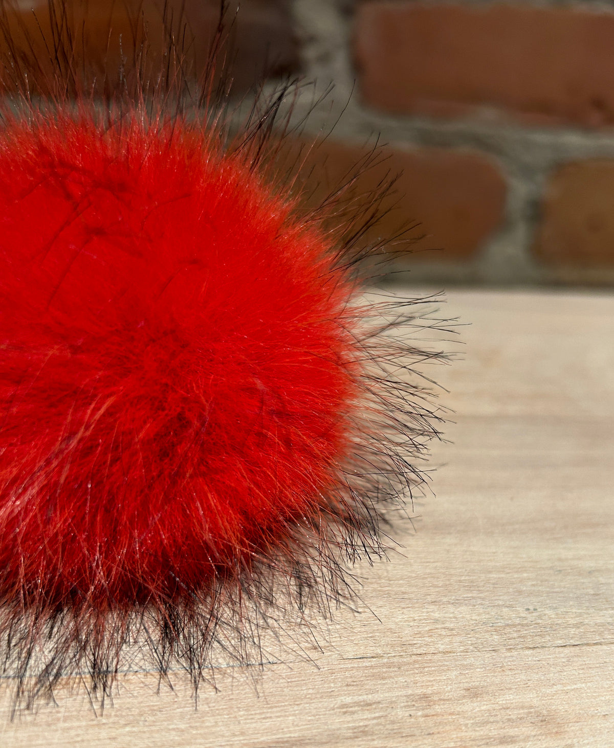 Orange Red Fur Hat Pom, 3 inch