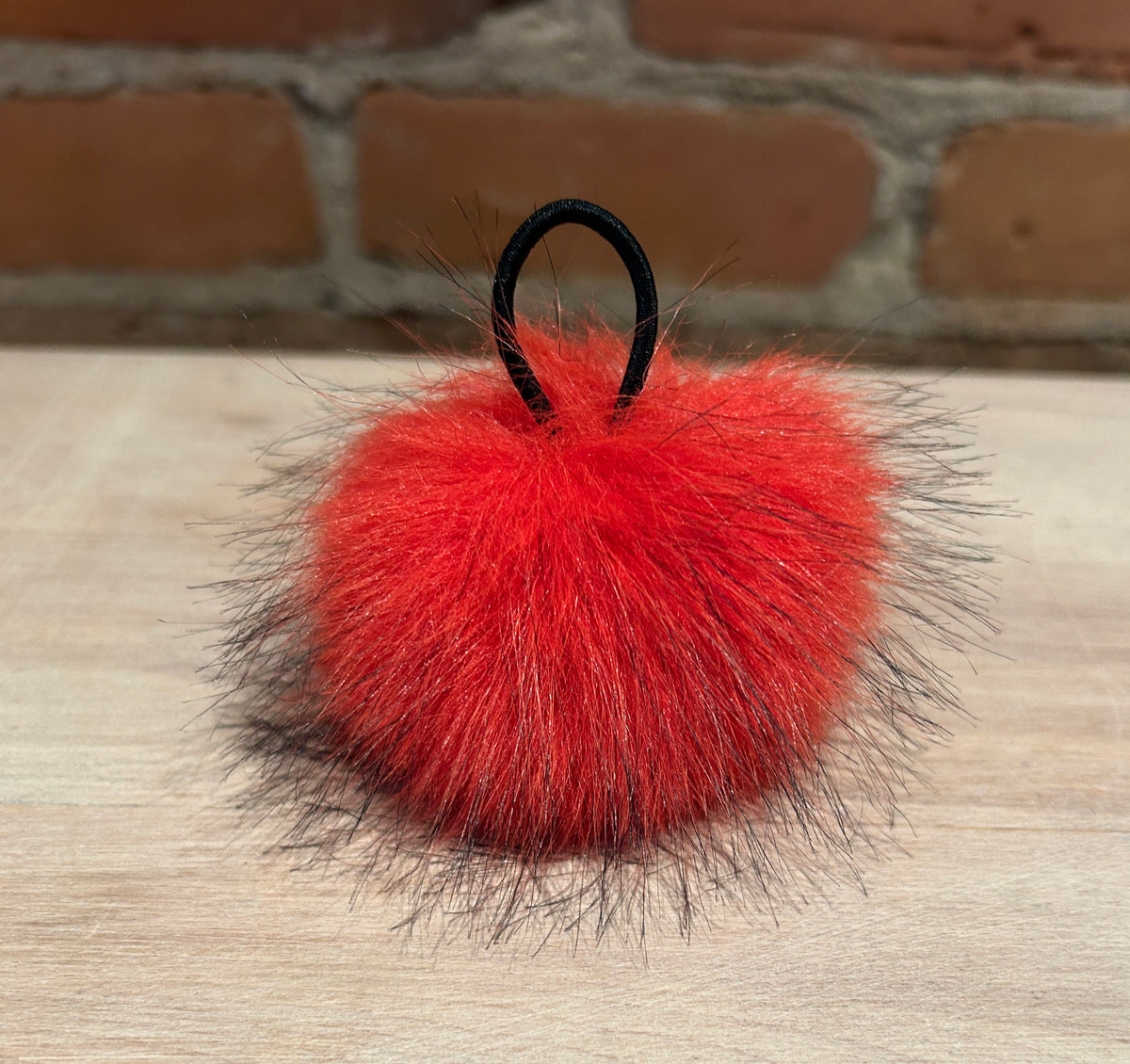 Orange Red Fur Hat Pom, 3 inch
