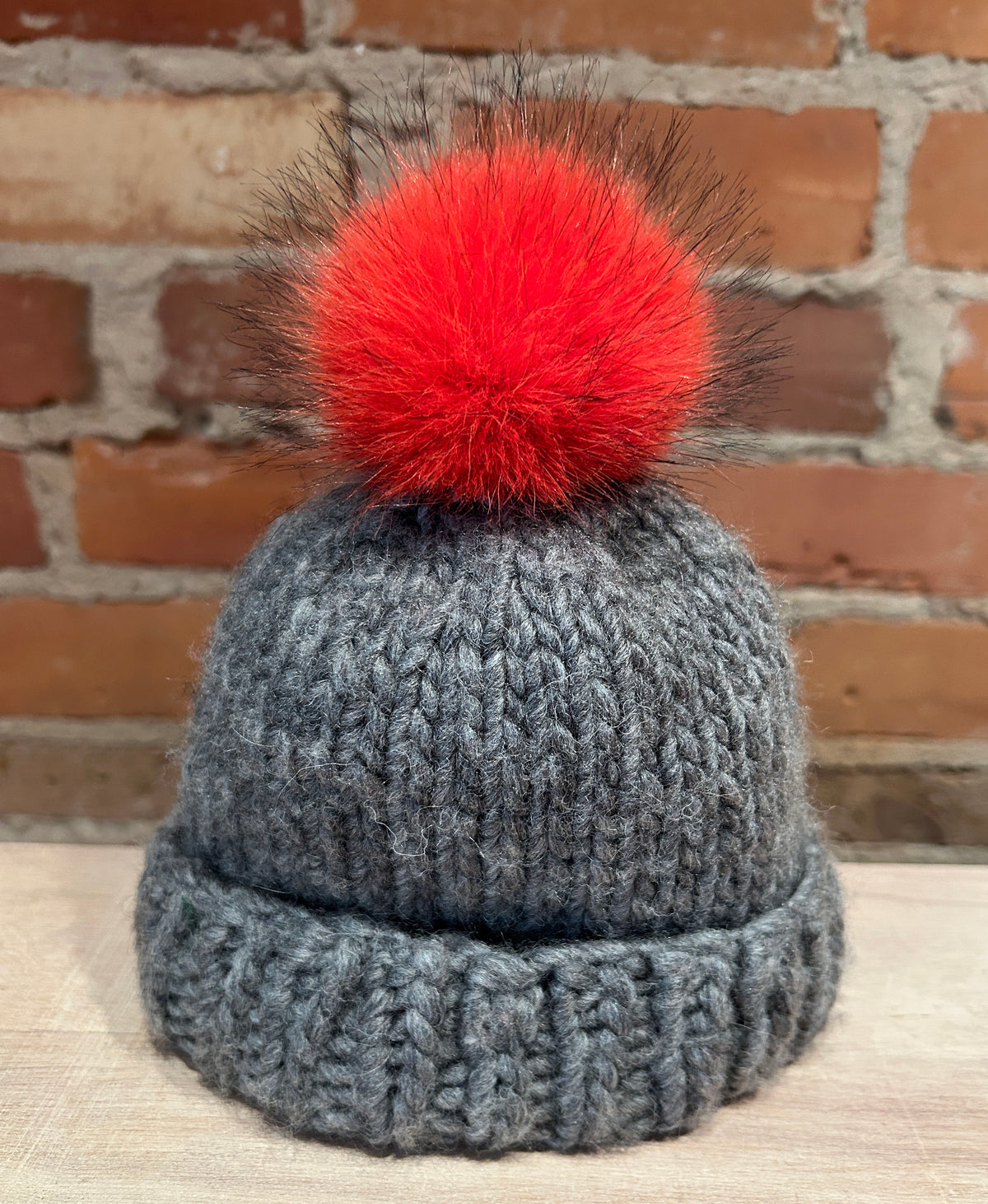 Orange Red Fur Hat Pom, 3 inch