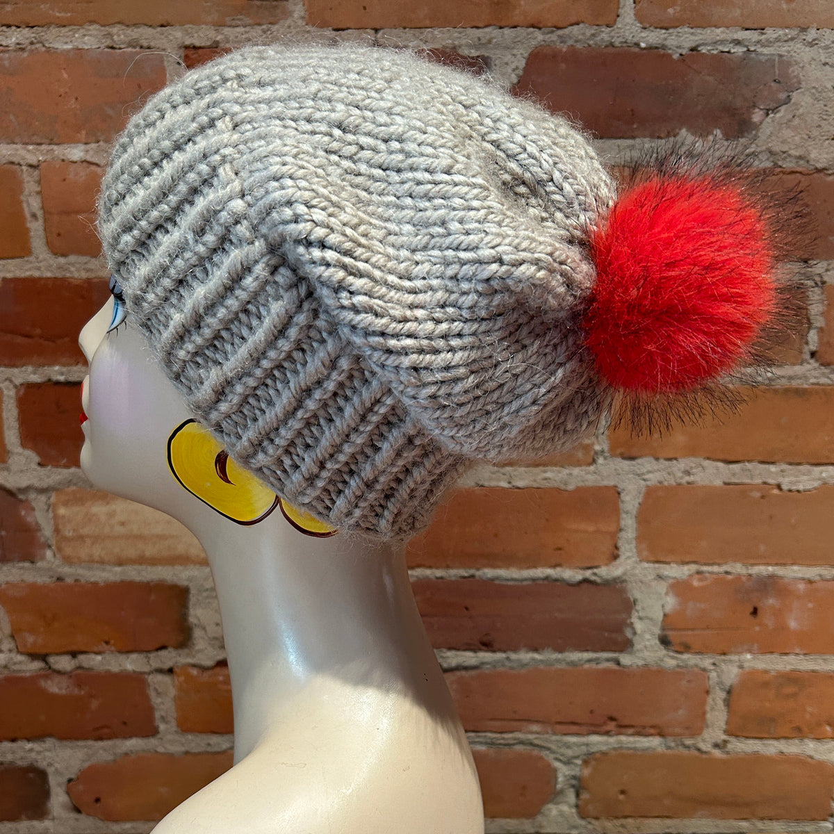 Orange Red Fur Hat Pom, 3 inch