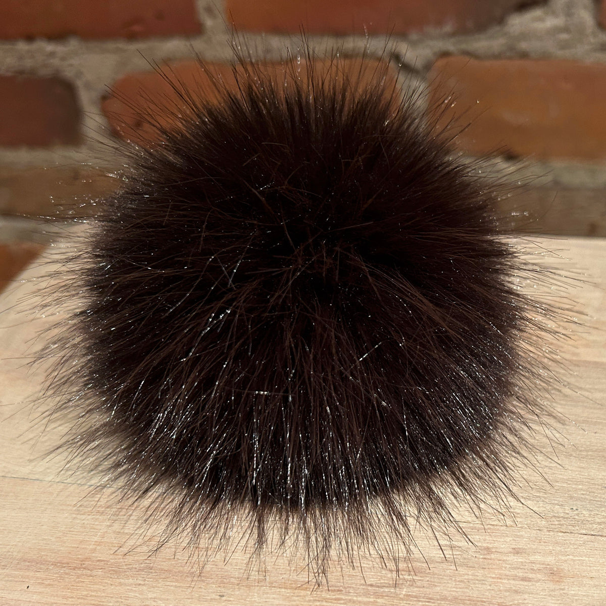 Dark Brown Beaver Faux Fur Pom, 5 Inch