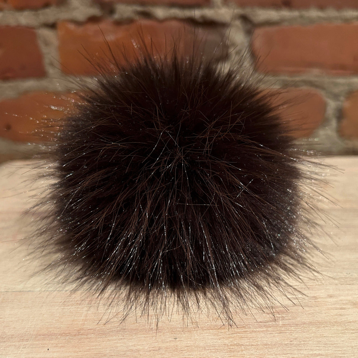 Dark Brown Beaver Faux Fur Pom, 5 Inch