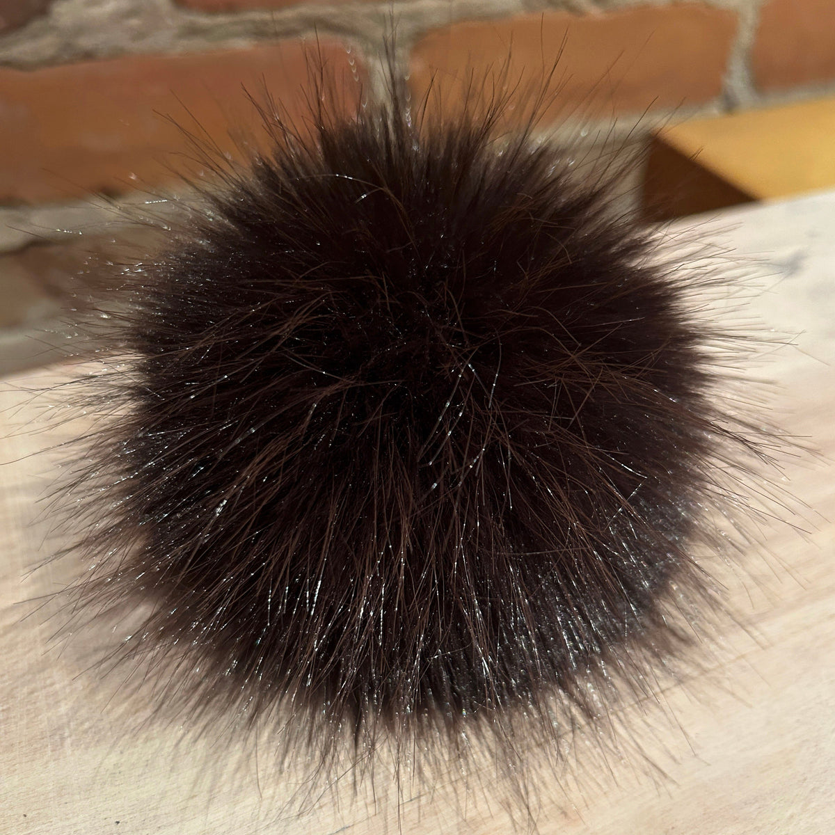 Dark Brown Beaver Faux Fur Pom, 5 Inch