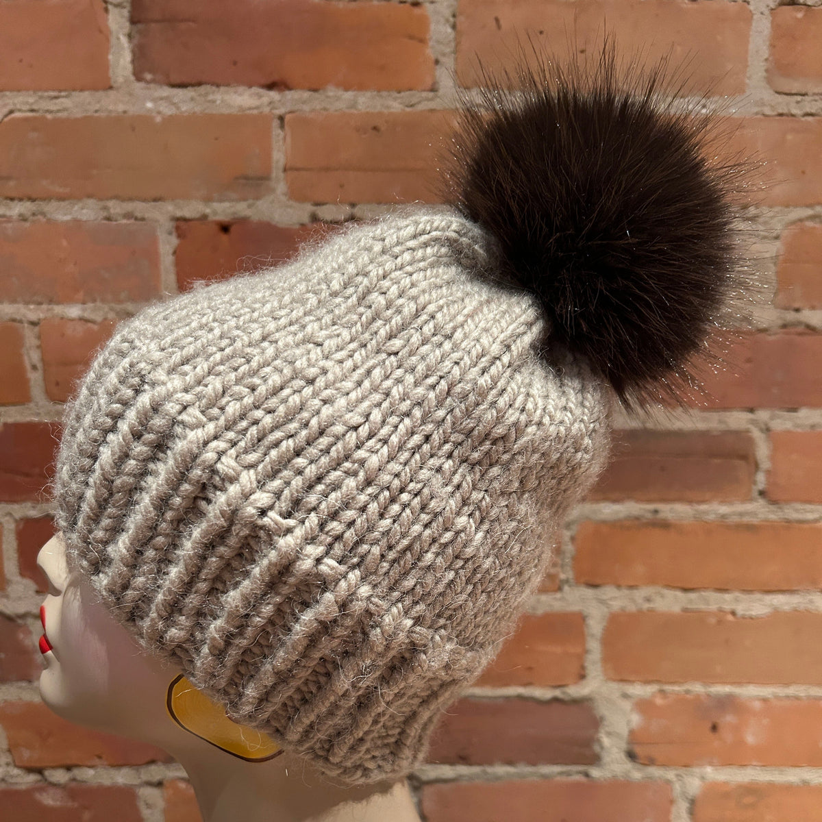 Dark Brown Beaver Faux Fur Pom, 5 Inch