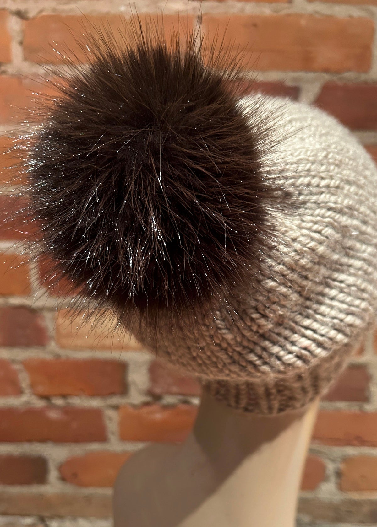 Dark Brown Beaver Faux Fur Pom, 5 Inch