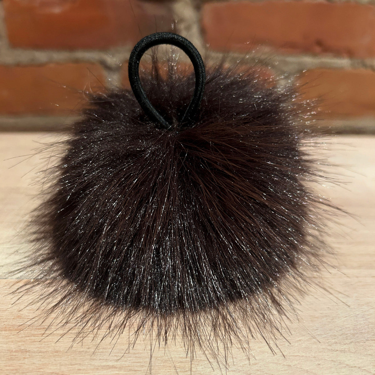 Dark Brown Beaver Faux Fur Pom, 5 Inch