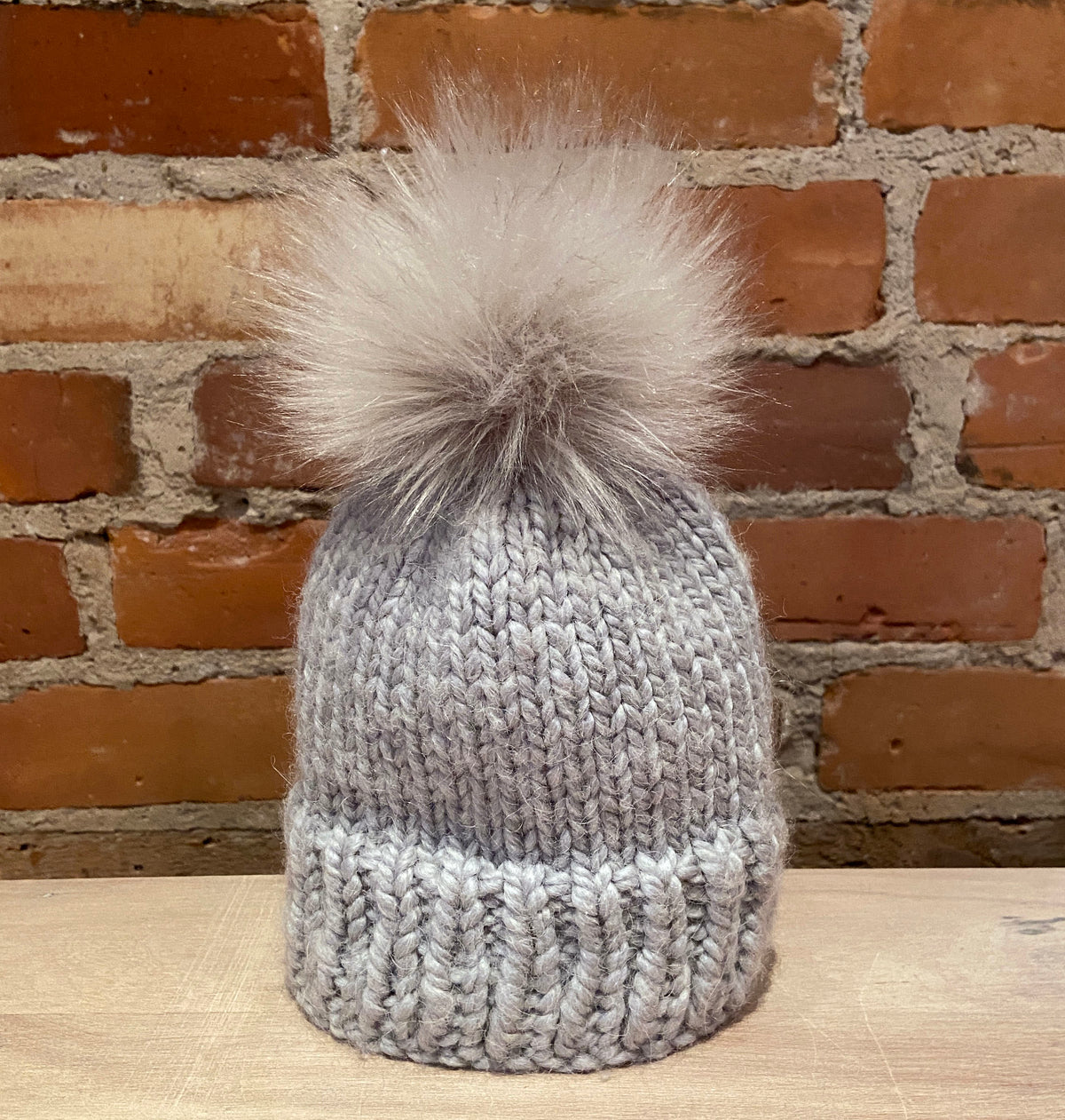 Taupe Faux Fur Pom, 3.5 Inch