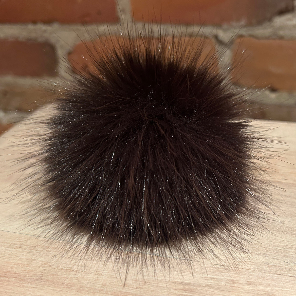 Dark Brown Beaver Faux Fur Pom, 3.5 Inch