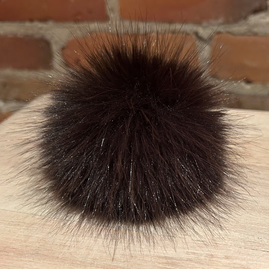 Dark Brown Beaver Faux Fur Pom, 3.5 Inch