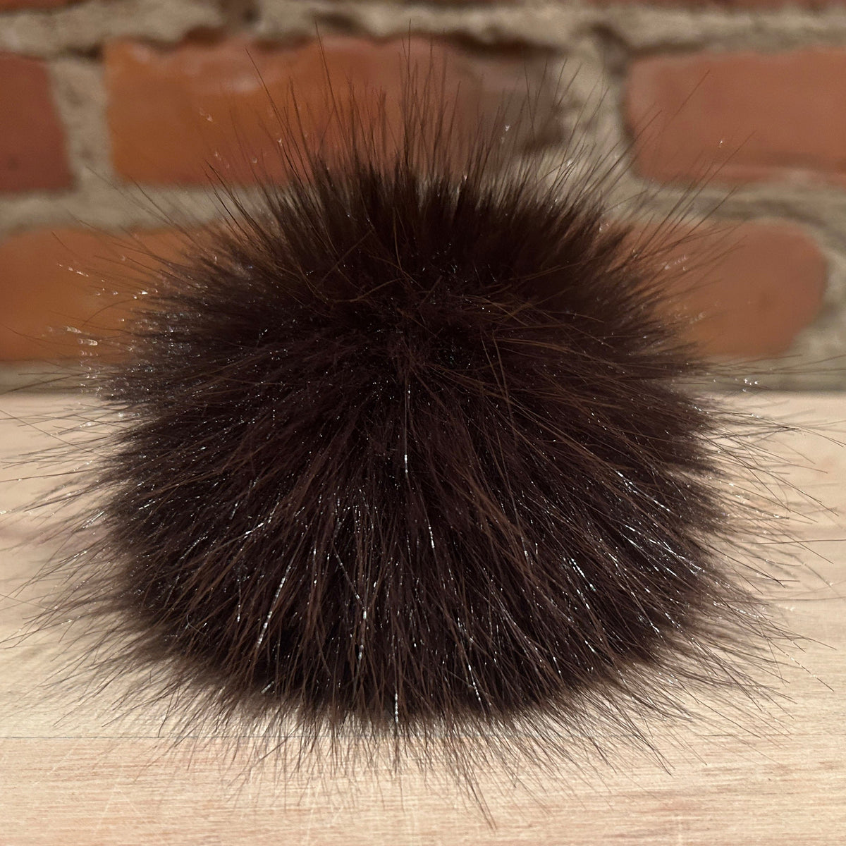 Dark Brown Beaver Faux Fur Pom, 3.5 Inch