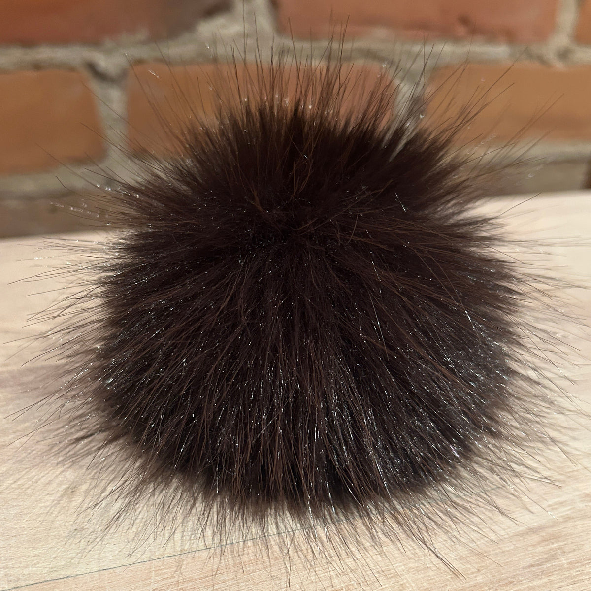 Dark Brown Beaver Faux Fur Pom, 3.5 Inch
