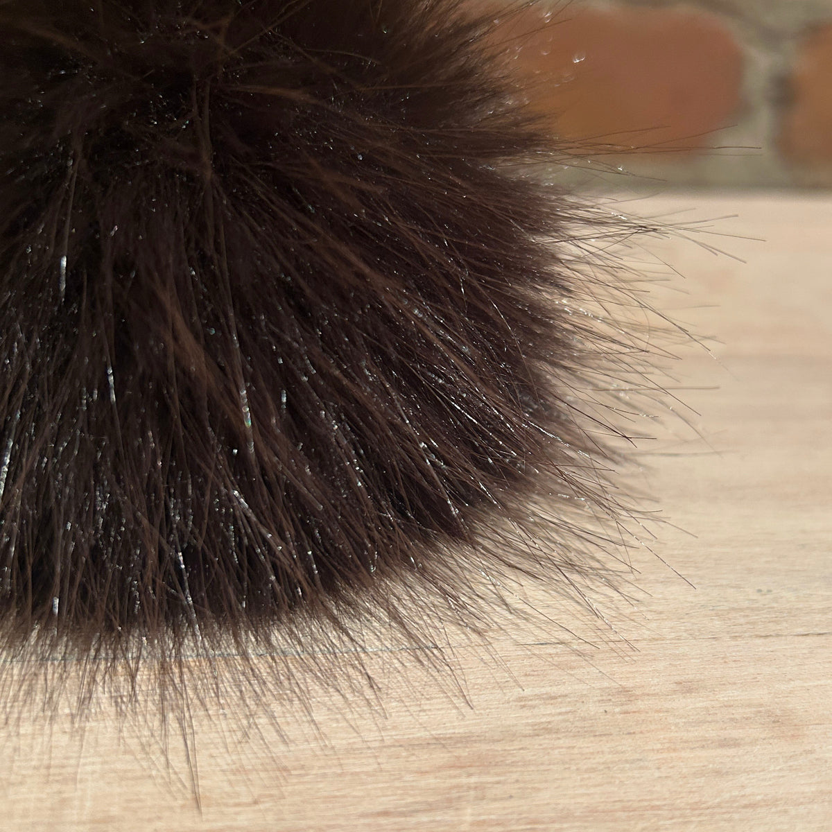 Dark Brown Beaver Faux Fur Pom, 3.5 Inch