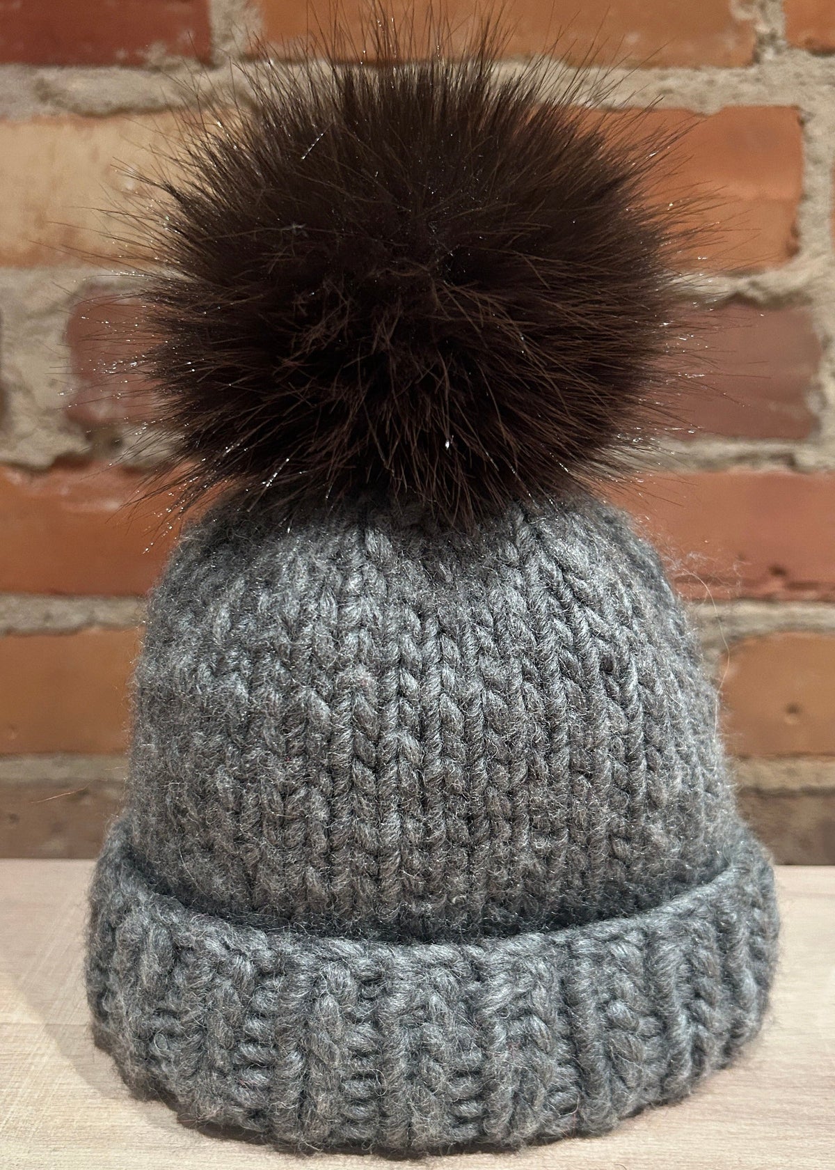 Dark Brown Beaver Faux Fur Pom, 3.5 Inch