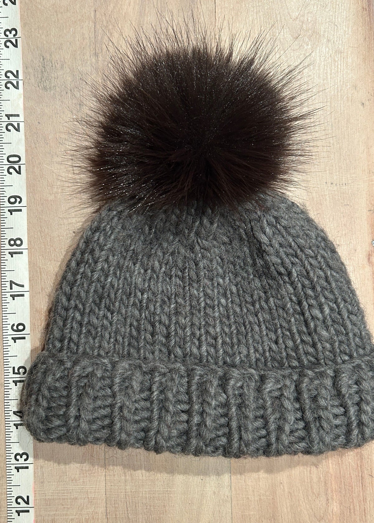 Dark Brown Beaver Faux Fur Pom, 3.5 Inch