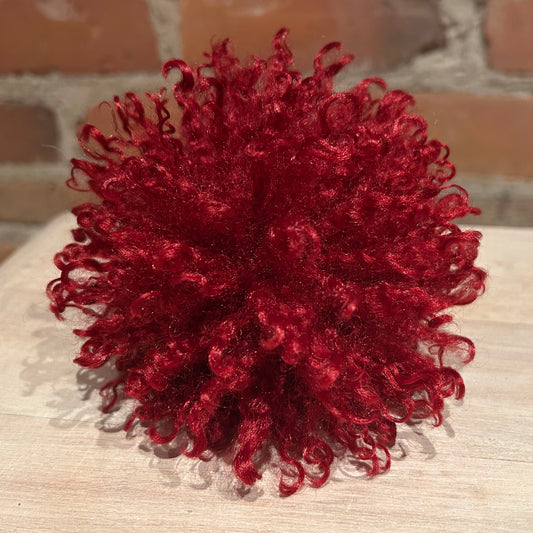Red Curly Lamb Faux Fur Pom, 5-Inch