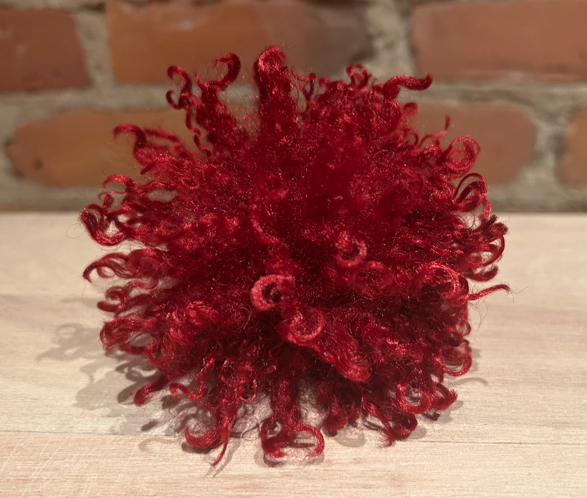 Red Curly Faux Fur Pom, 3.5 inch