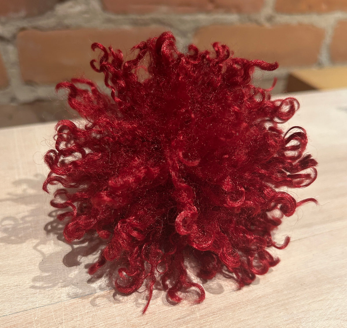 Red Curly Faux Fur Pom, 3.5 inch