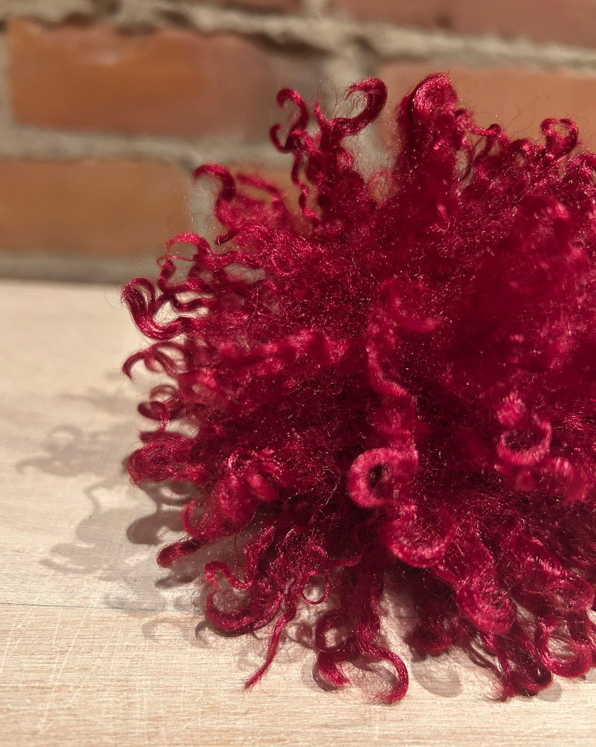 Red Curly Faux Fur Pom, 3.5 inch