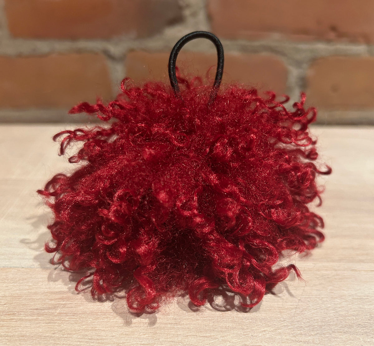 Red Curly Faux Fur Pom, 3.5 inch