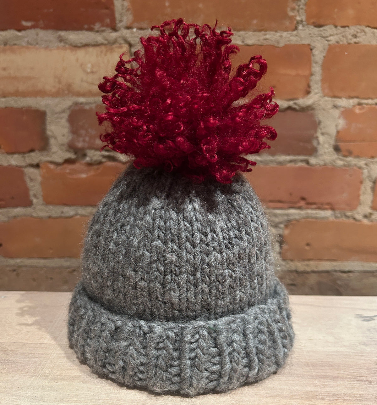 Red Curly Faux Fur Pom, 3.5 inch