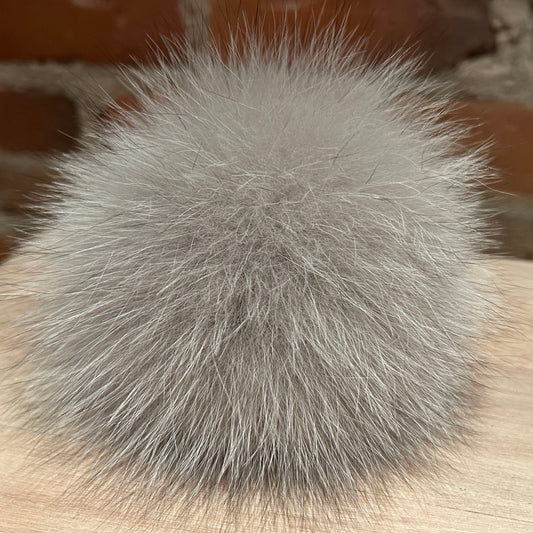 Frosted Grey Fox Fur Pom, 5.5 Inch