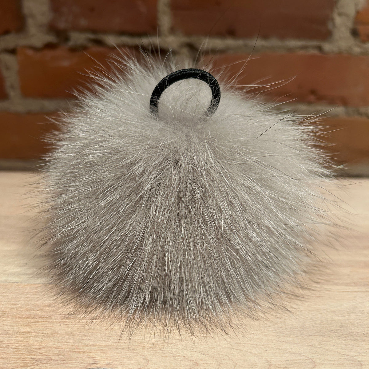 Frosted Grey Fox Fur Pom, 5.5 Inch