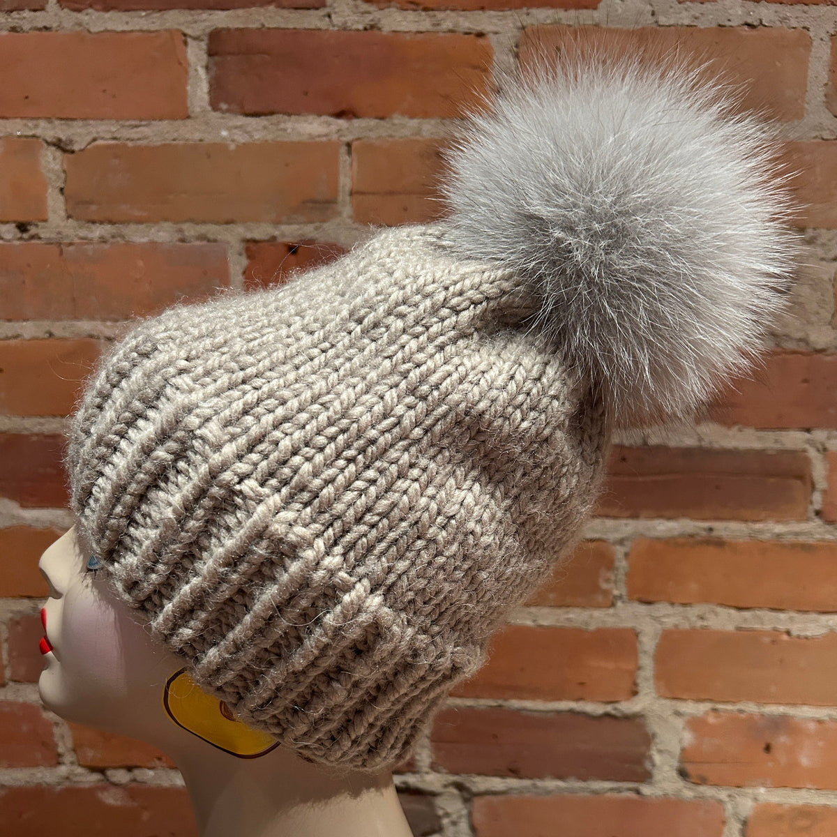 Frosted Grey Fox Fur Pom, 5.5 Inch