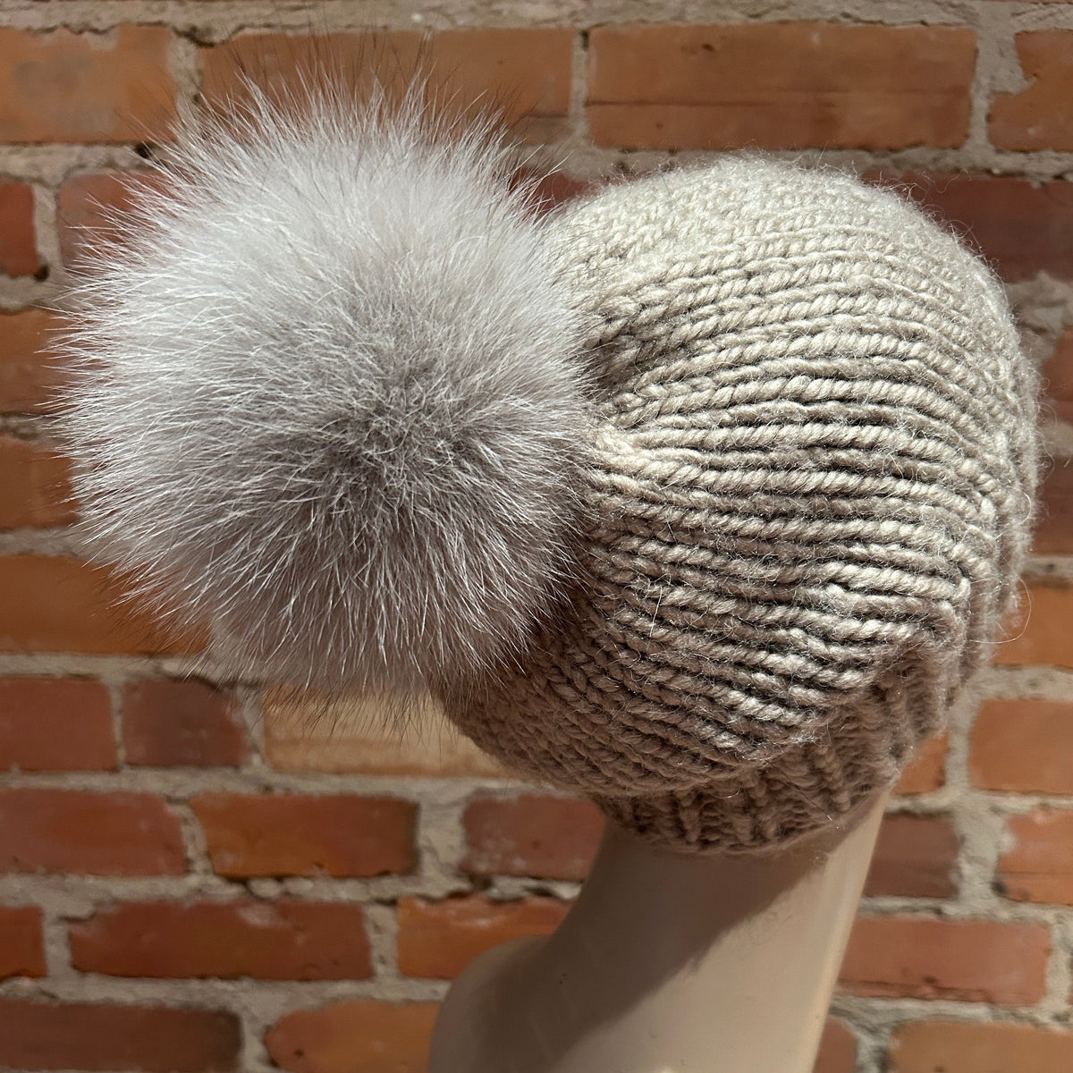 Frosted Grey Fox Fur Pom, 5.5 Inch