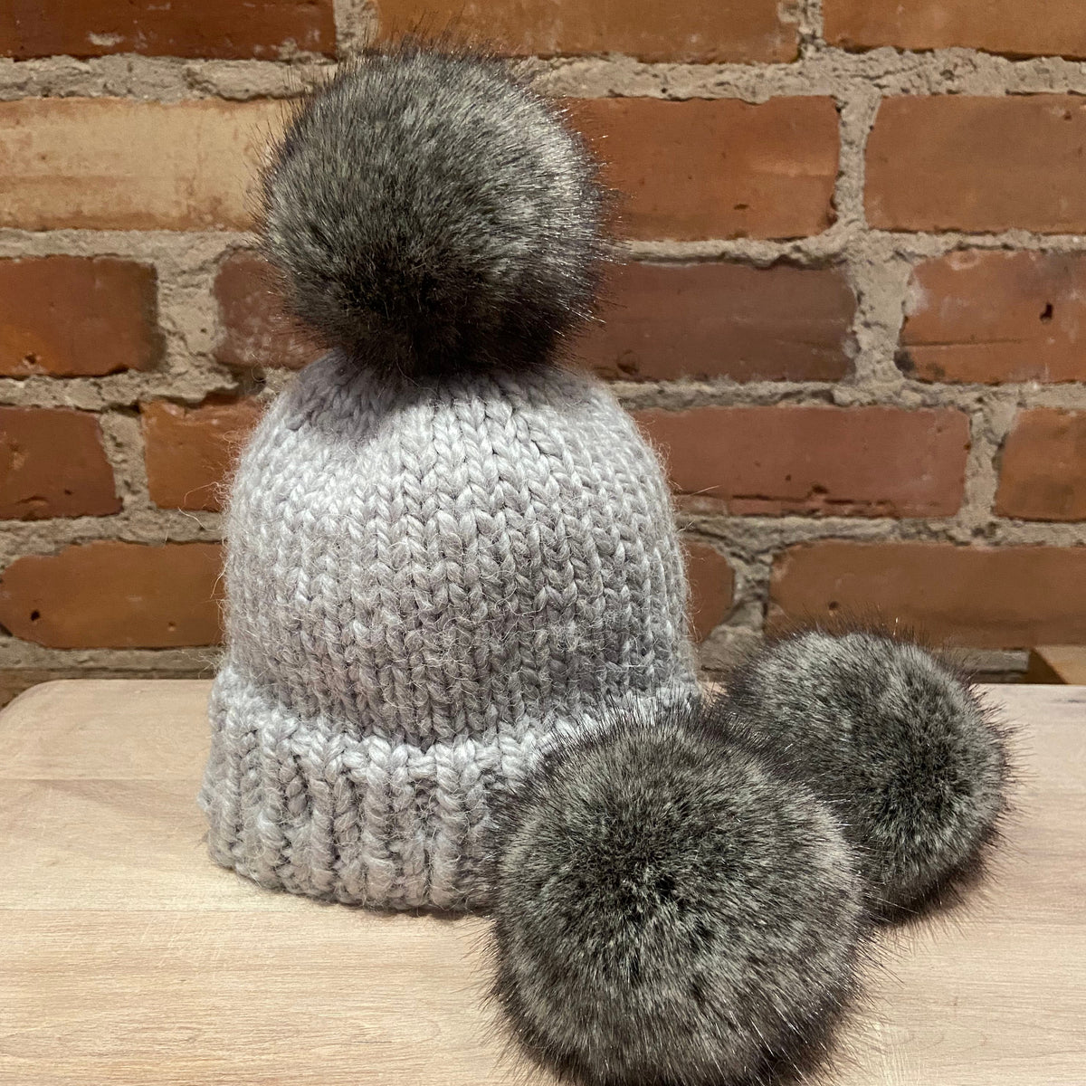 Grey Speckled Faux Fur Pom, 3 Inch