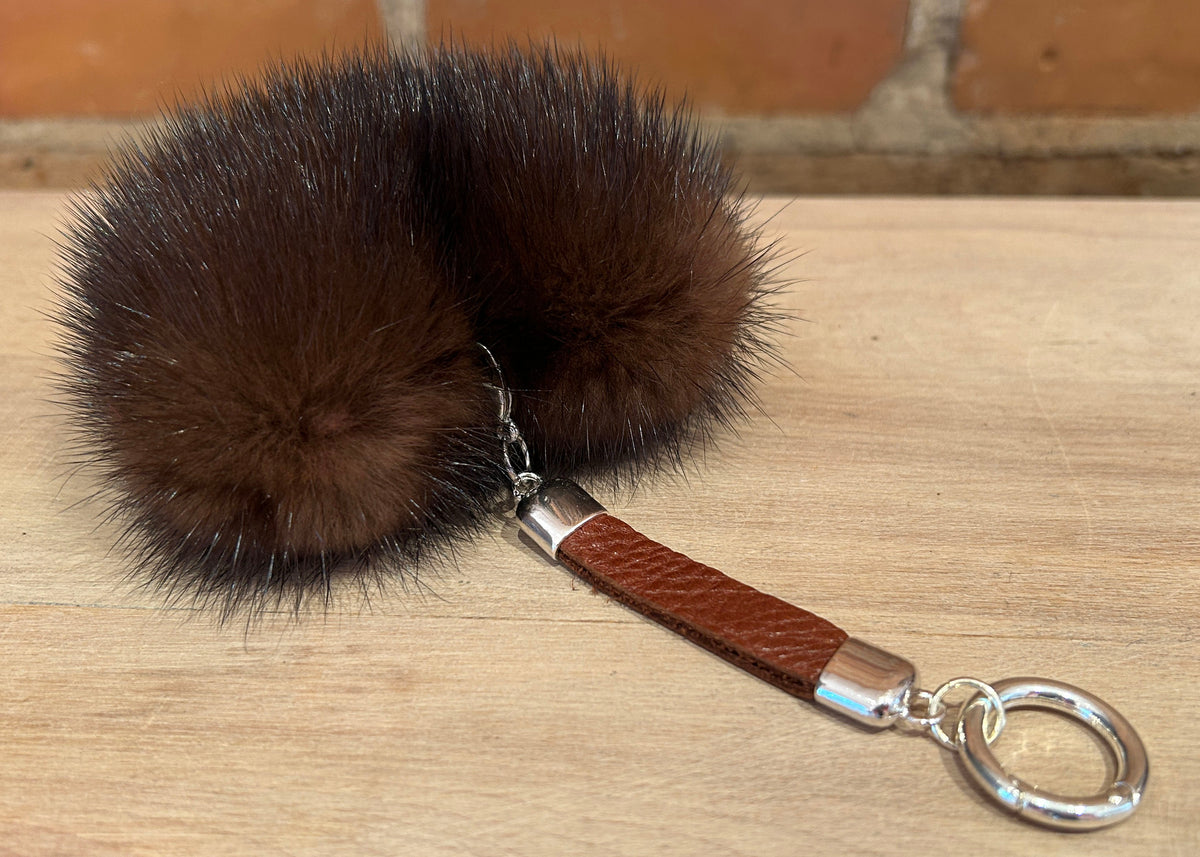 Brown Heart Mink Purse Pom