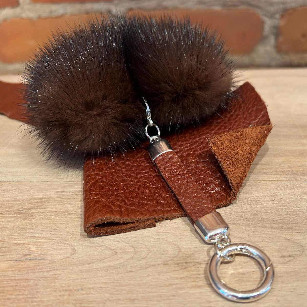 Brown Heart Mink Purse Pom