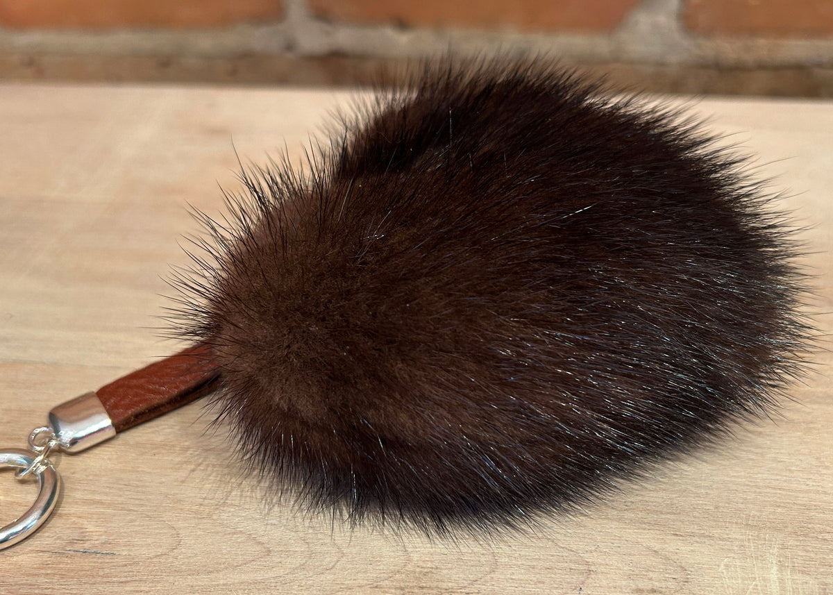 Brown Heart Mink Purse Pom